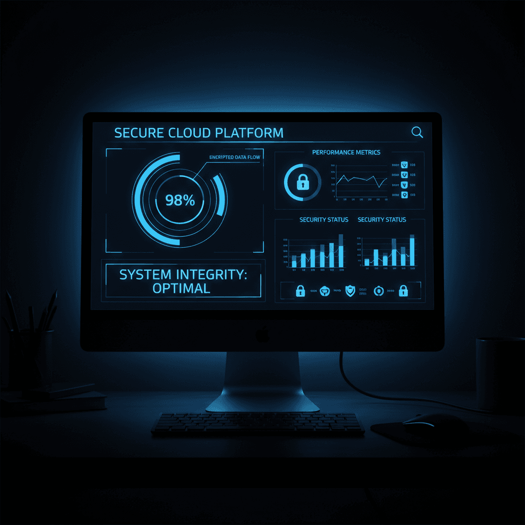 Enterprise cloud management dashboard with security protocols active