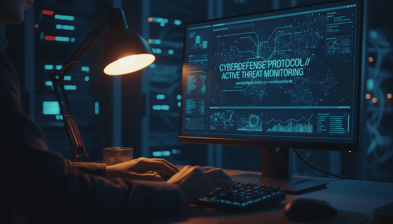 IT professional monitoring network security dashboard